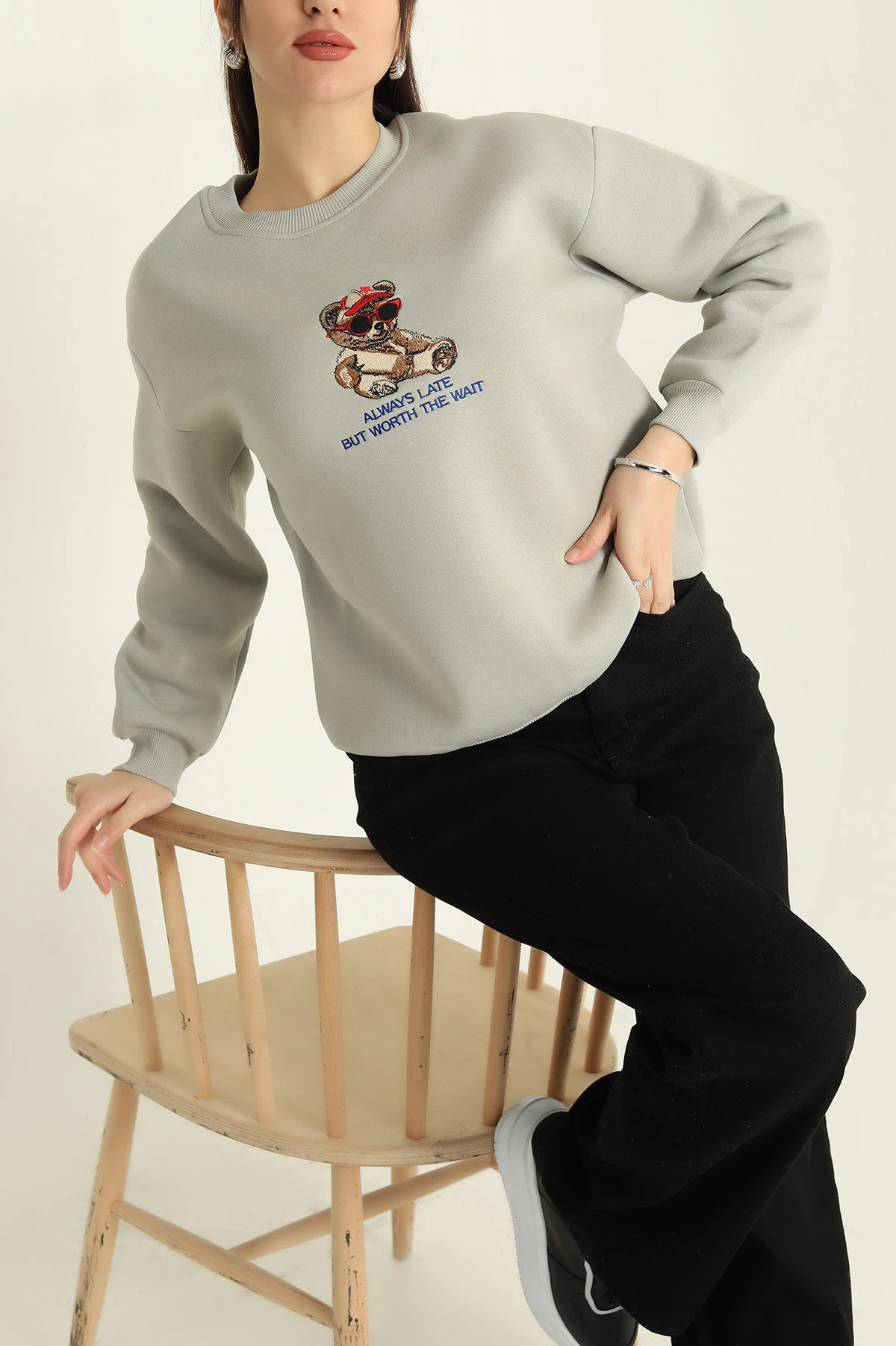 Füme Şardonlu Üç İp Bayan Sweat 332351