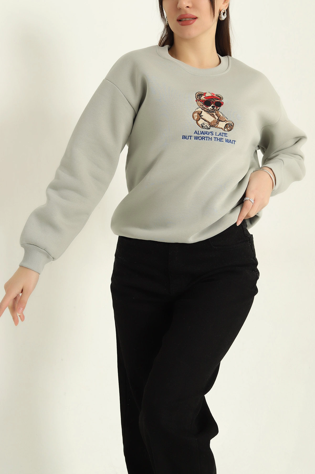 Füme Şardonlu Üç İp Bayan Sweat 332351