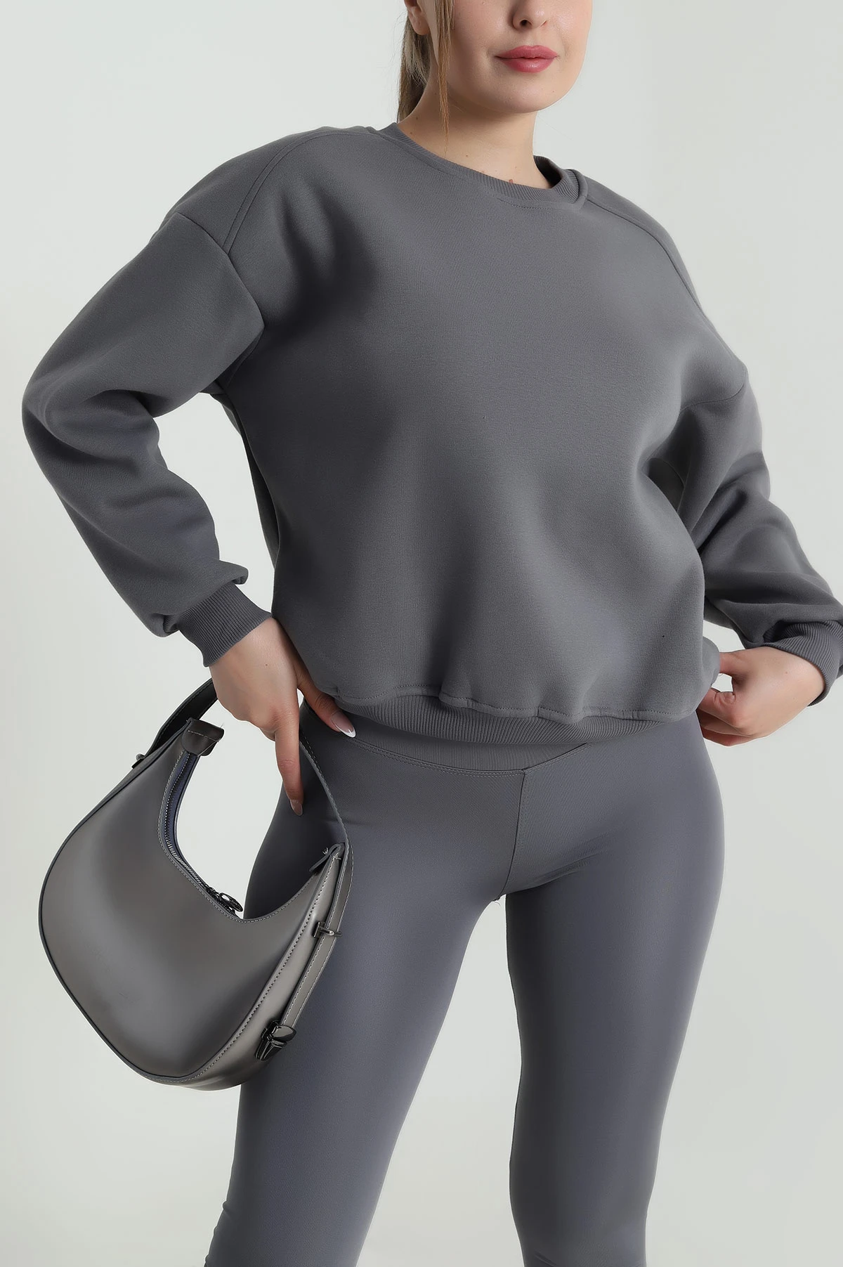 Füme Şardonlu Üç İp Kadın Sweat 485104