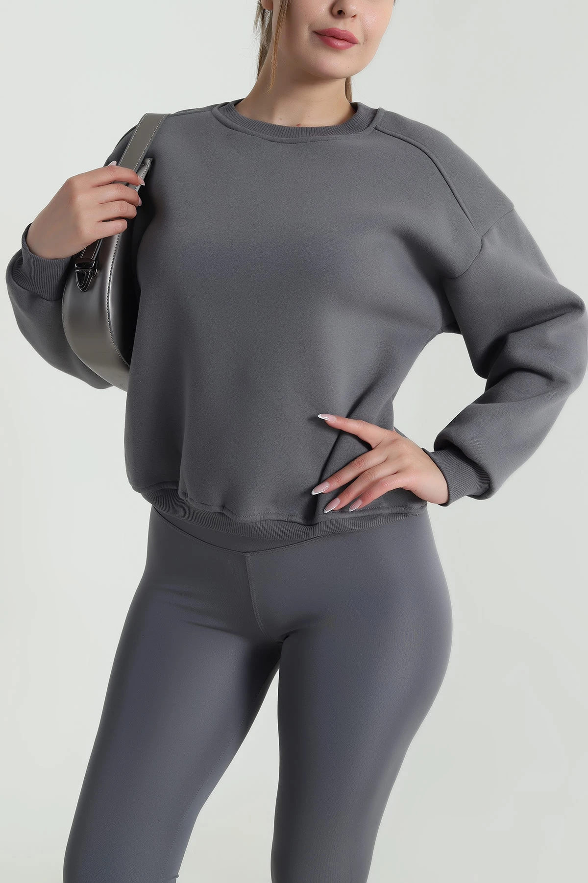 Füme Şardonlu Üç İp Kadın Sweat 485104