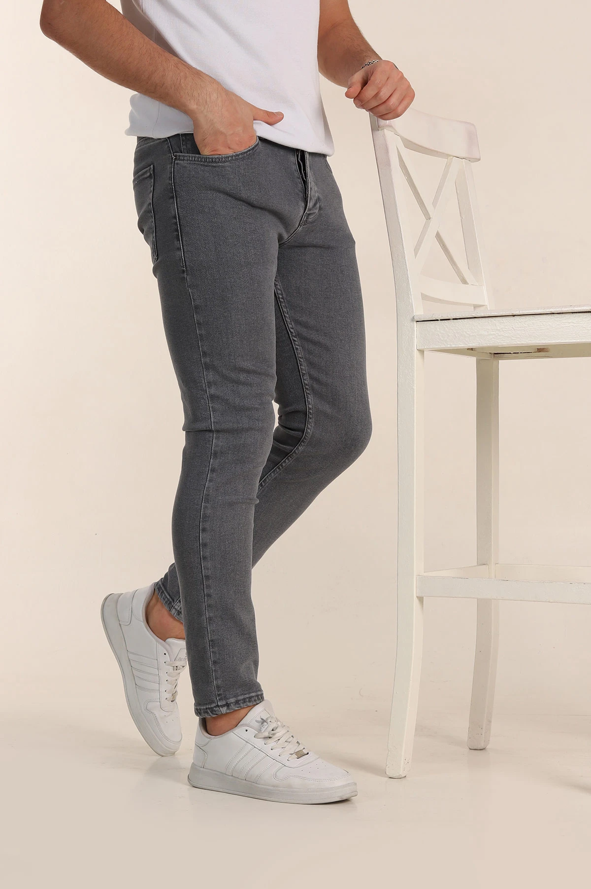 Füme Skinny Fit Yıkamalı Taşlama Detaylı Erkek Kot Pantolon 354417