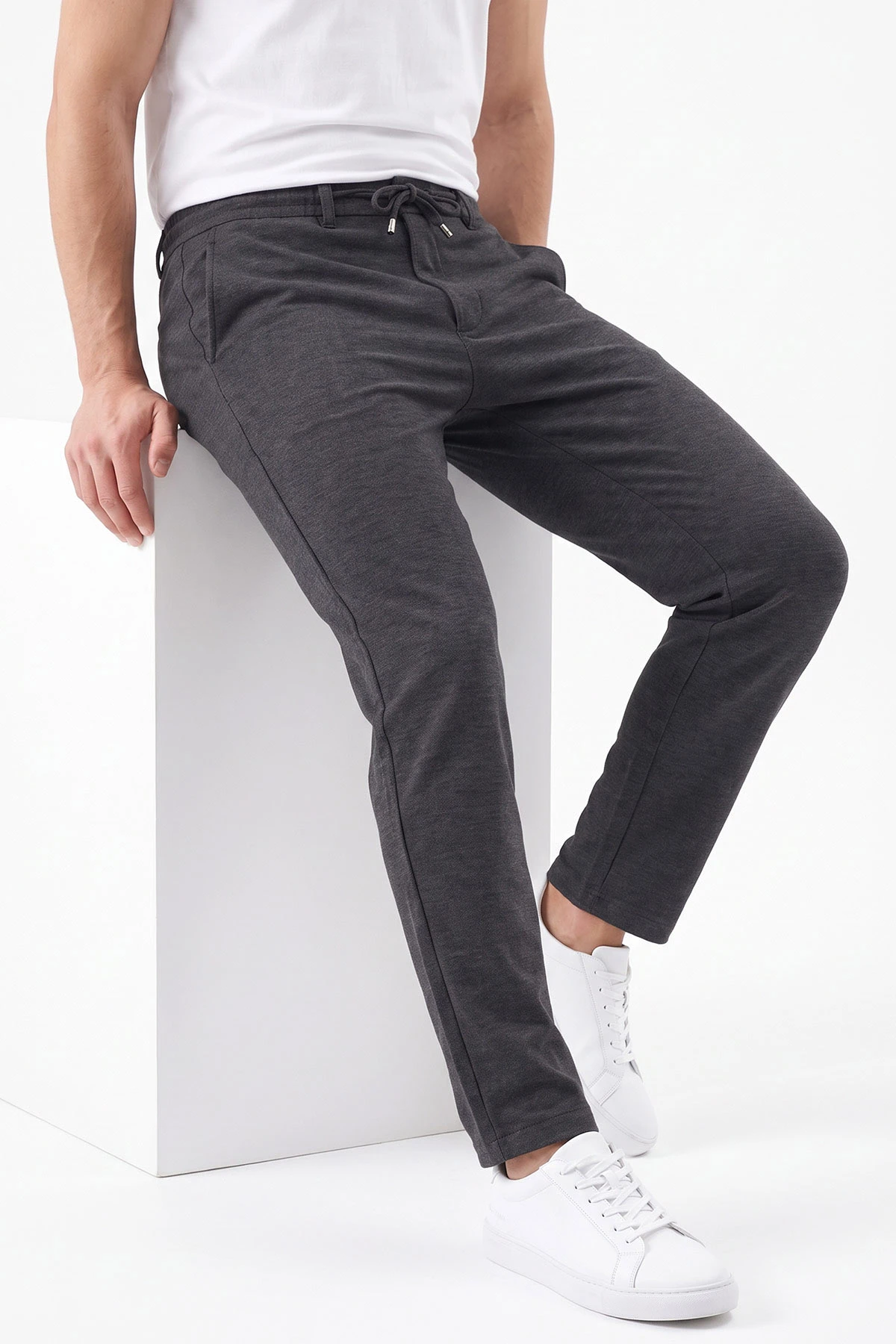 Füme Slim Fit Belden Bağlamalı Erkek Pantolon 493150