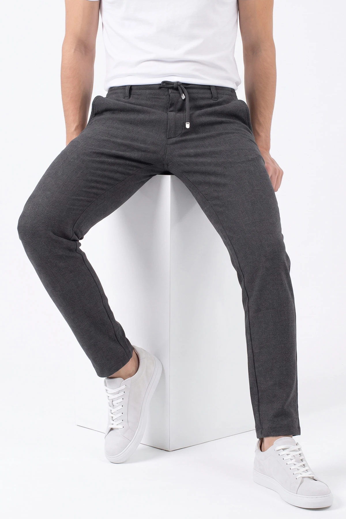 Füme Slim Fit Belden Bağlamalı Erkek Pantolon 493199