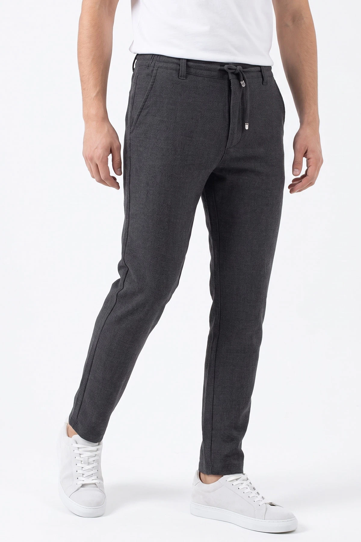 Füme Slim Fit Belden Bağlamalı Erkek Pantolon 493199