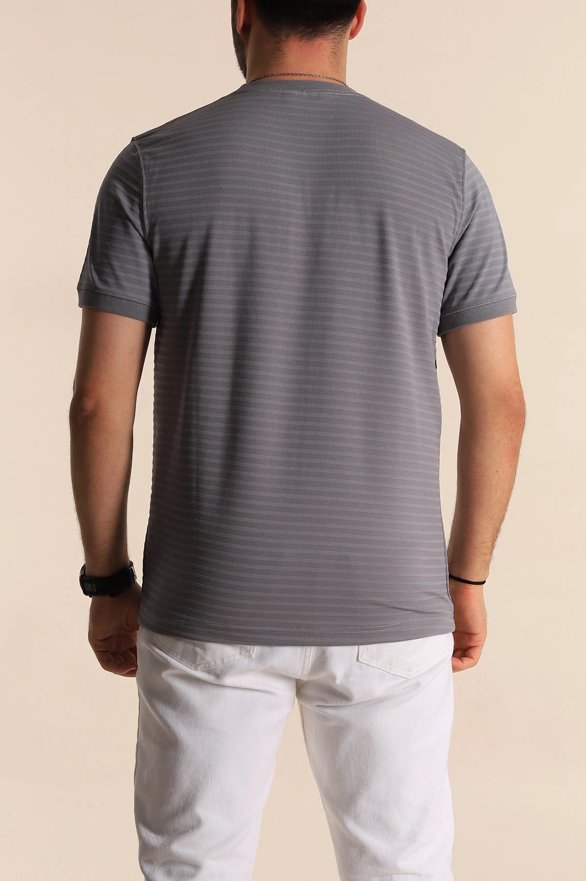 Füme Slim Fit Çizgi Detay Likralı Erkek Tişört 268687