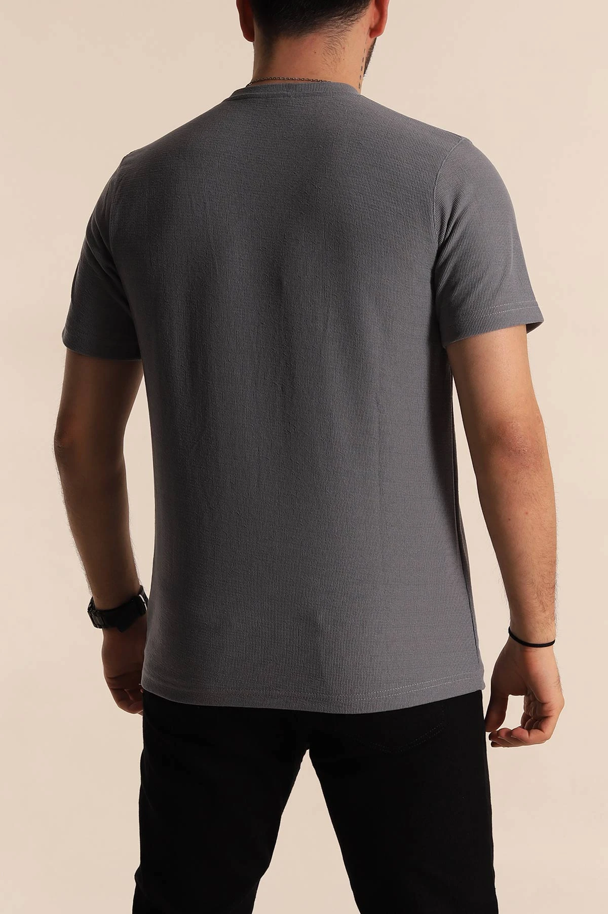 Füme Slim fit Desenli Yazı Detay Erkek Tişört 268628