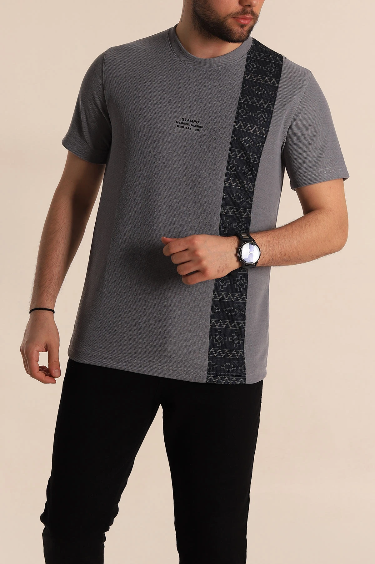Füme Slim fit Desenli Yazı Detay Erkek Tişört 268628
