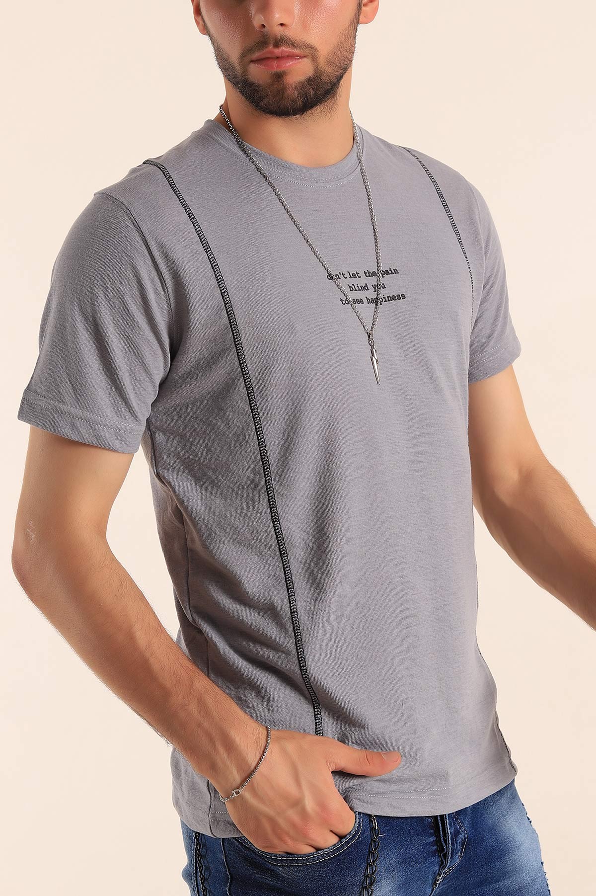 Füme Slim Fit Dikiş Detay Erkek Tişört 190158