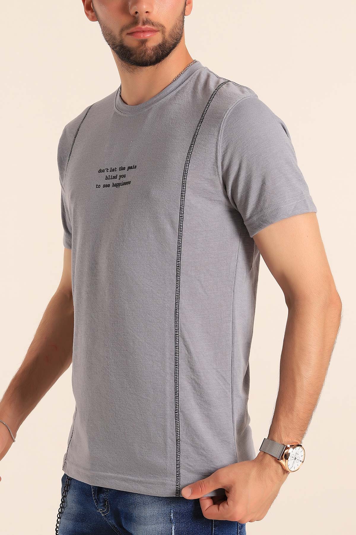 Füme Slim Fit Dikiş Detay Erkek Tişört 190158
