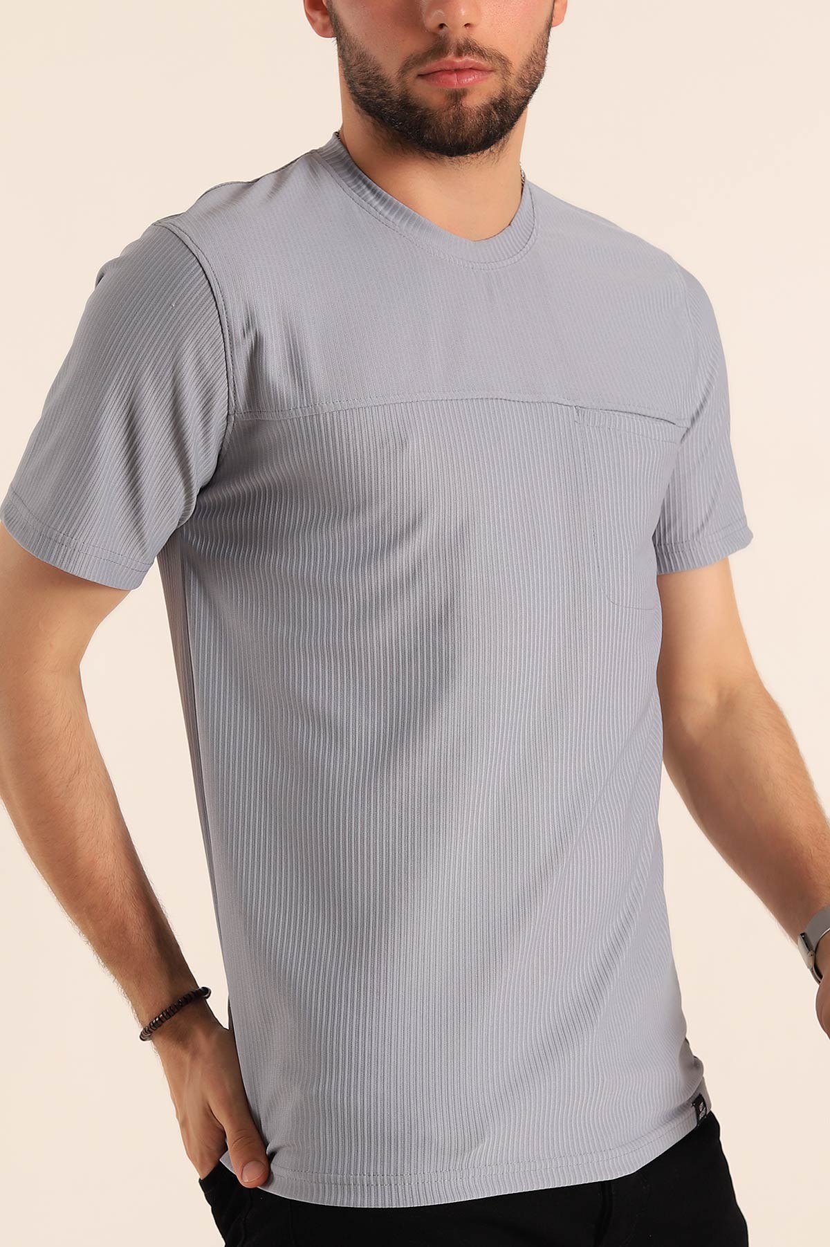 Füme Slim Fit Fitilli Doku Cepli Erkek Tişört 190188
