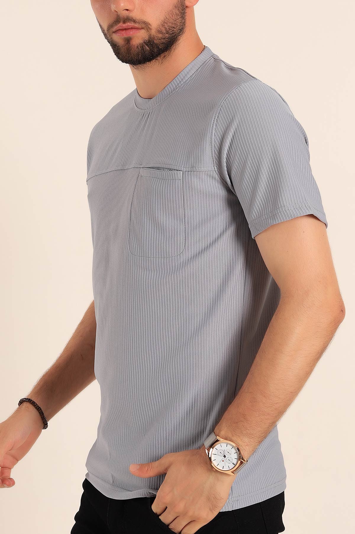 Füme Slim Fit Fitilli Doku Cepli Erkek Tişört 190188