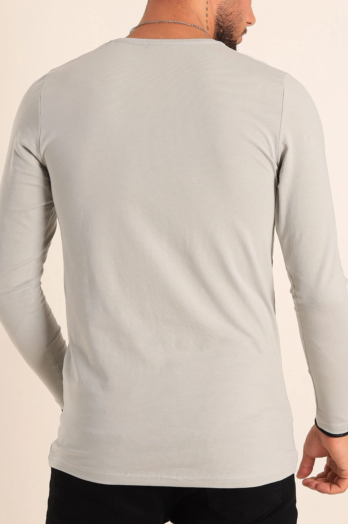 Füme Slim Fit V Yaka Likralı Basic Erkek Sweatshirt 234994