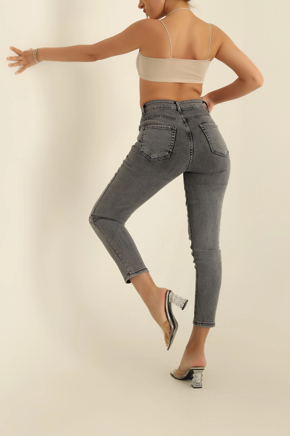 Füme Taşlı Mom Kot Pantolon 279301