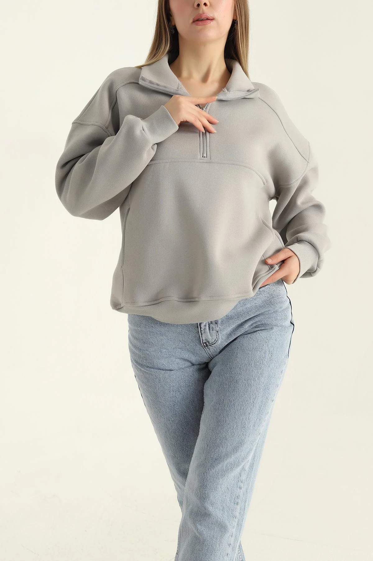 Füme Üç İp İçi Şardonlu Bayan Sweat 312679