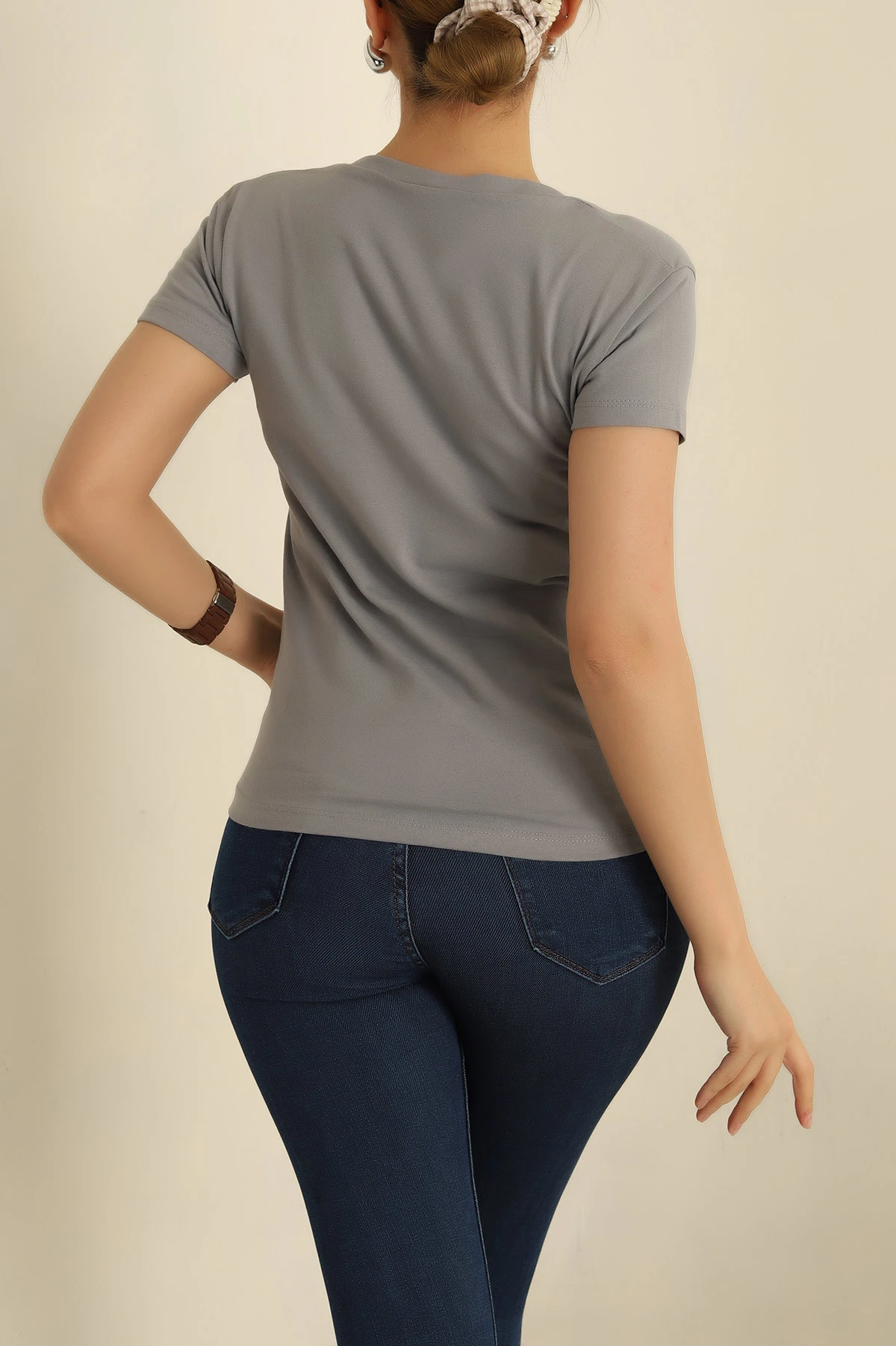 Füme V Yaka Bayan Tişört 269618