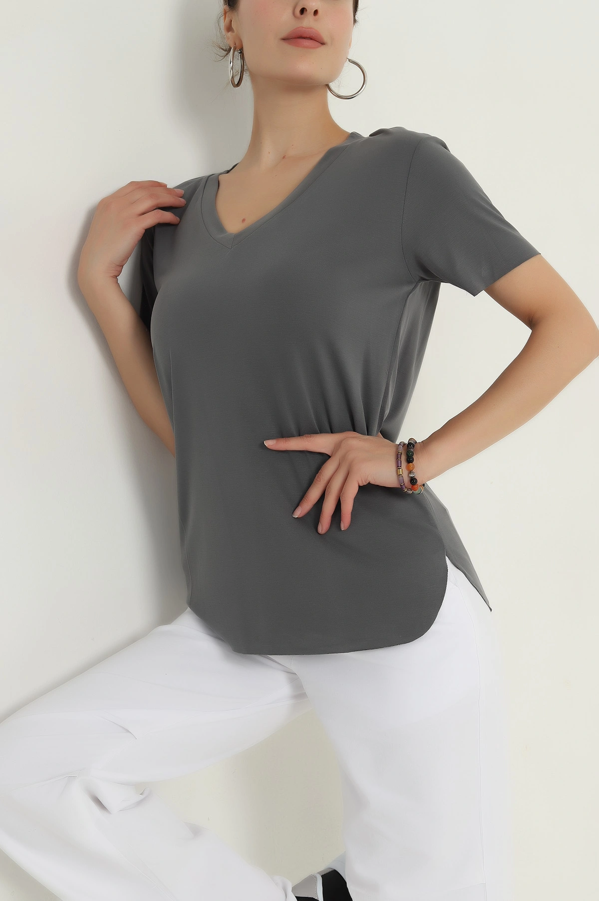 Füme V Yaka Kadın Tişört 381283