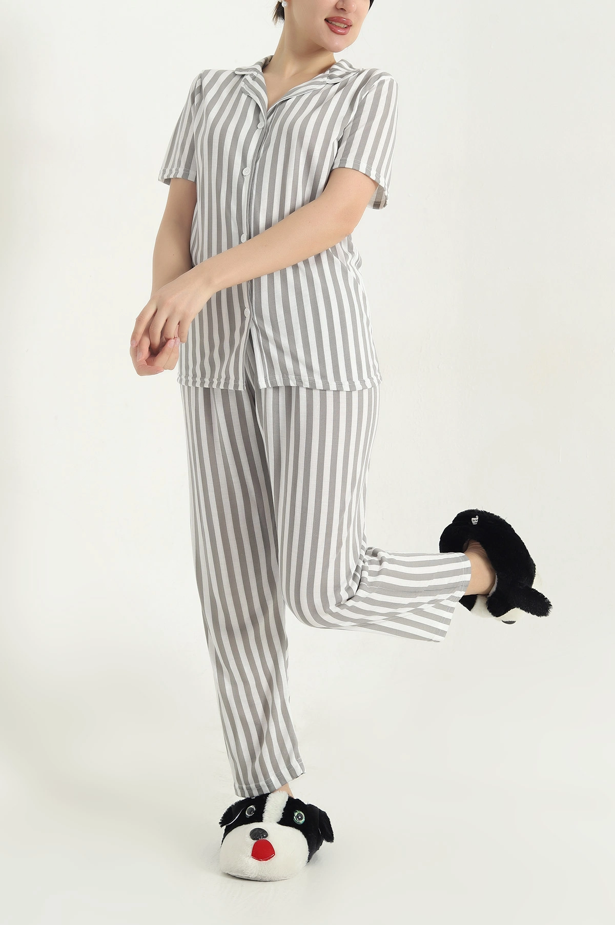 Füme Viskon Düğmeli Kadın Pijama Takımı 341730