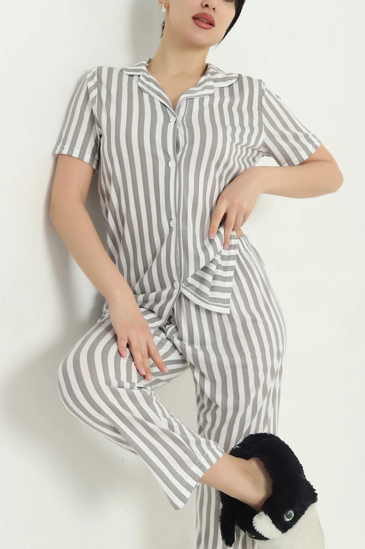 Füme Viskon Düğmeli Kadın Pijama Takımı 341730