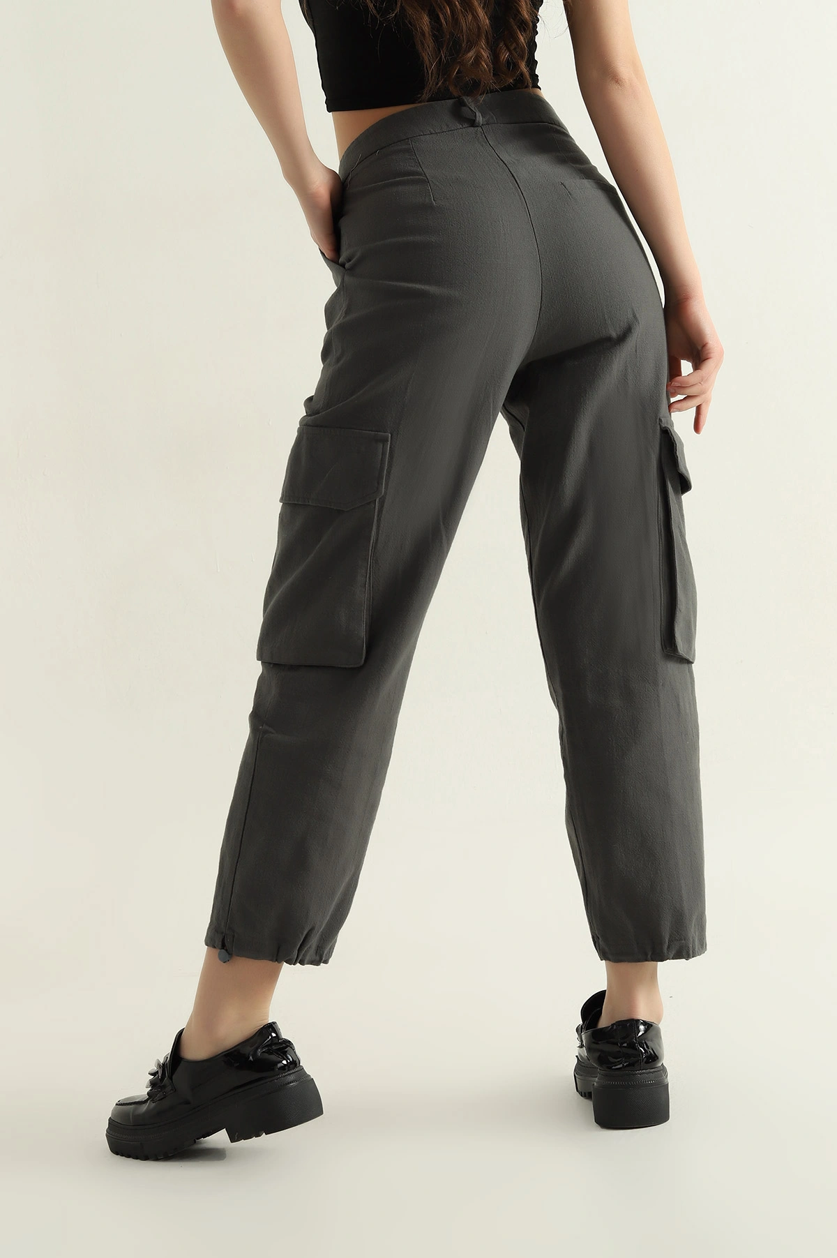 Füme Yağmur Gabardin Kadın Kargo Pantolon 361374