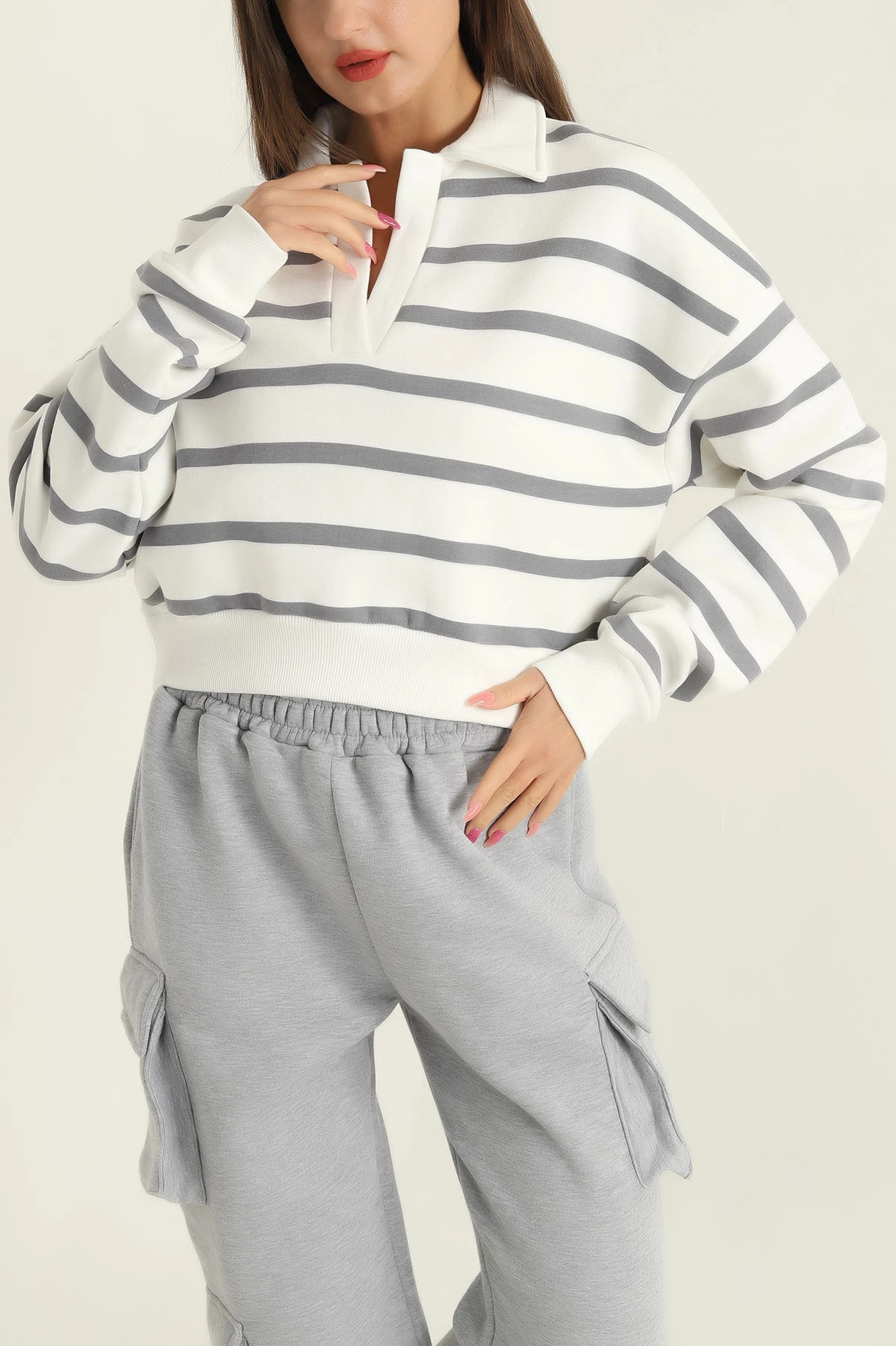Füme Yakalı İçi Şardonlu Sweat 300665
