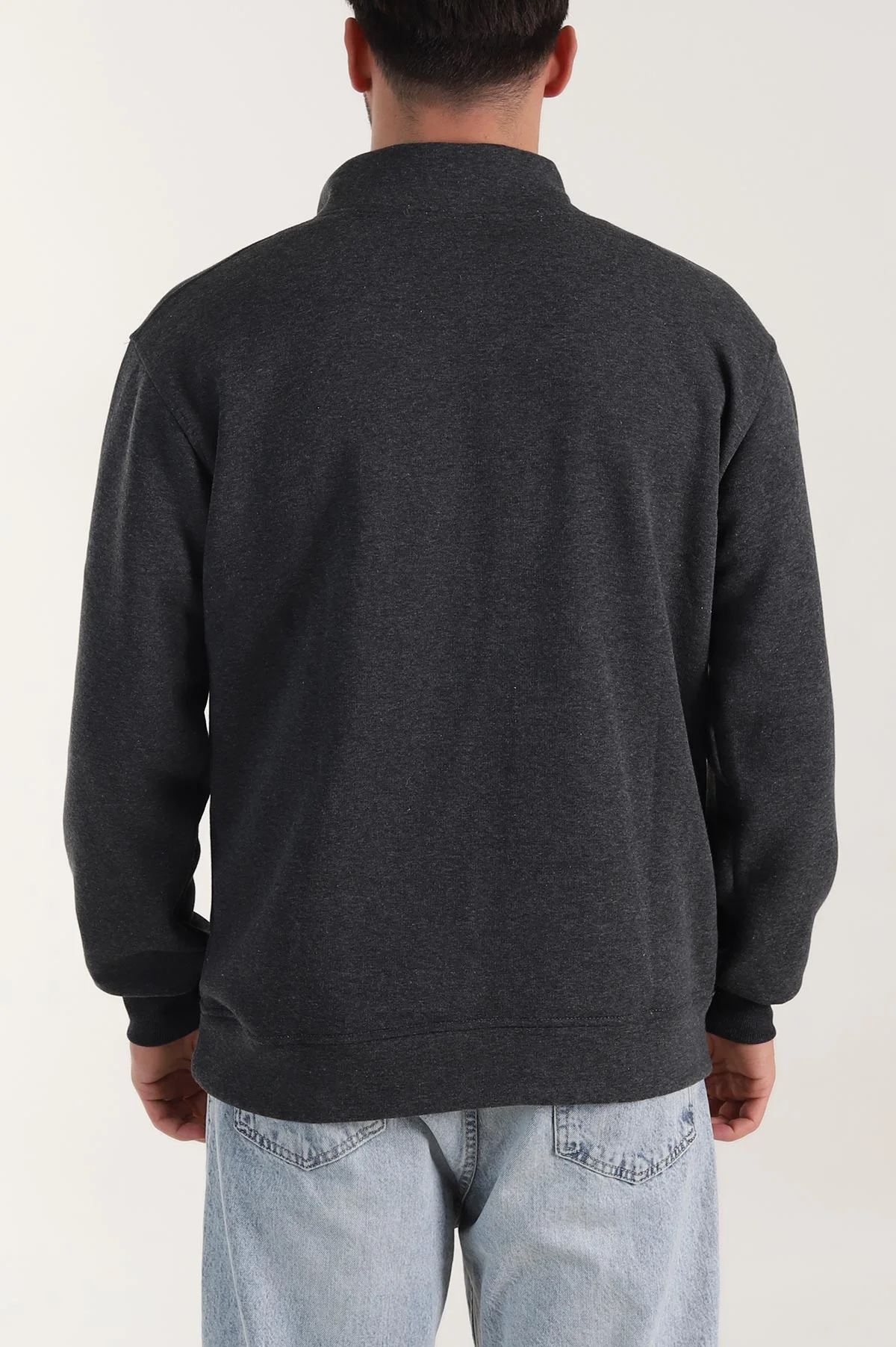 Füme Yarım Fermuarlı Dik Yaka Erkek Sweatshirt 413425