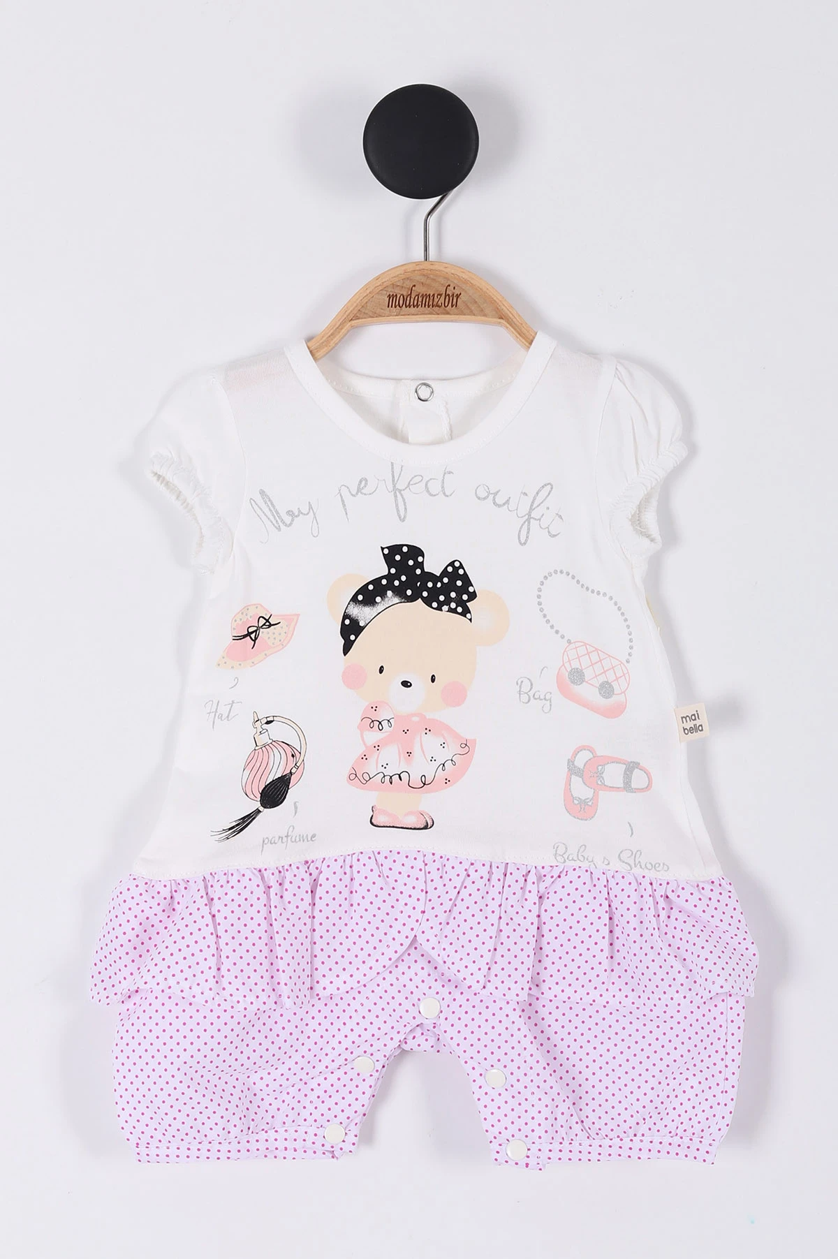 Fuşya (0-12 Ay) Sevimli Ayıcık  Baskılı Kız Bebek Tulum 263896