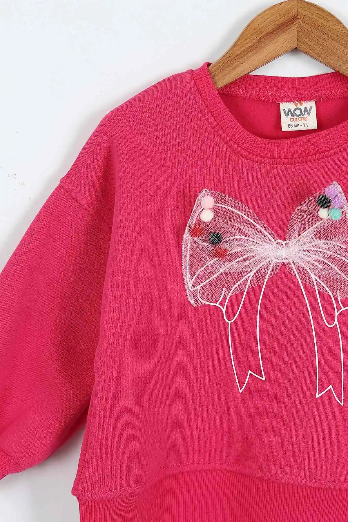 Fuşya (0-4 Yaş) Fiyonk Detaylı  3  İp Şardonlu Kız Çocuk Sweatshirt 415020