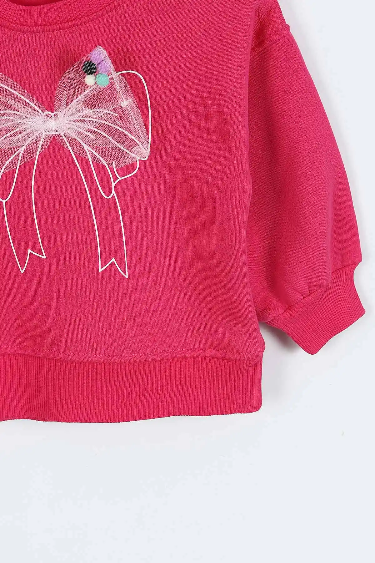 Fuşya (0-4 Yaş) Fiyonk Detaylı  3  İp Şardonlu Kız Çocuk Sweatshirt 415020