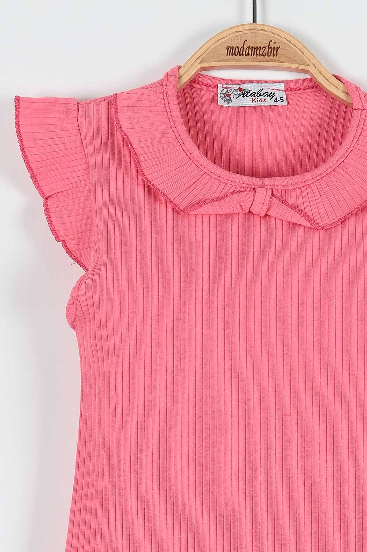 Fuşya (0-4 Yaş) Fiyonklu Fitilli Yaka Cep Detaylı Şortlu Kız Bebe Takım 184805