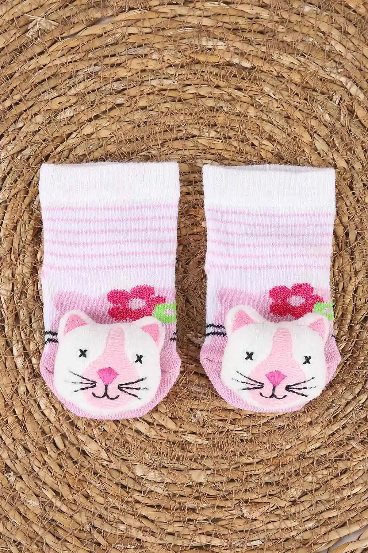 Fuşya (0-6 Ay) Oyuncak Nakışlı Kız Bebek Çorap 467495