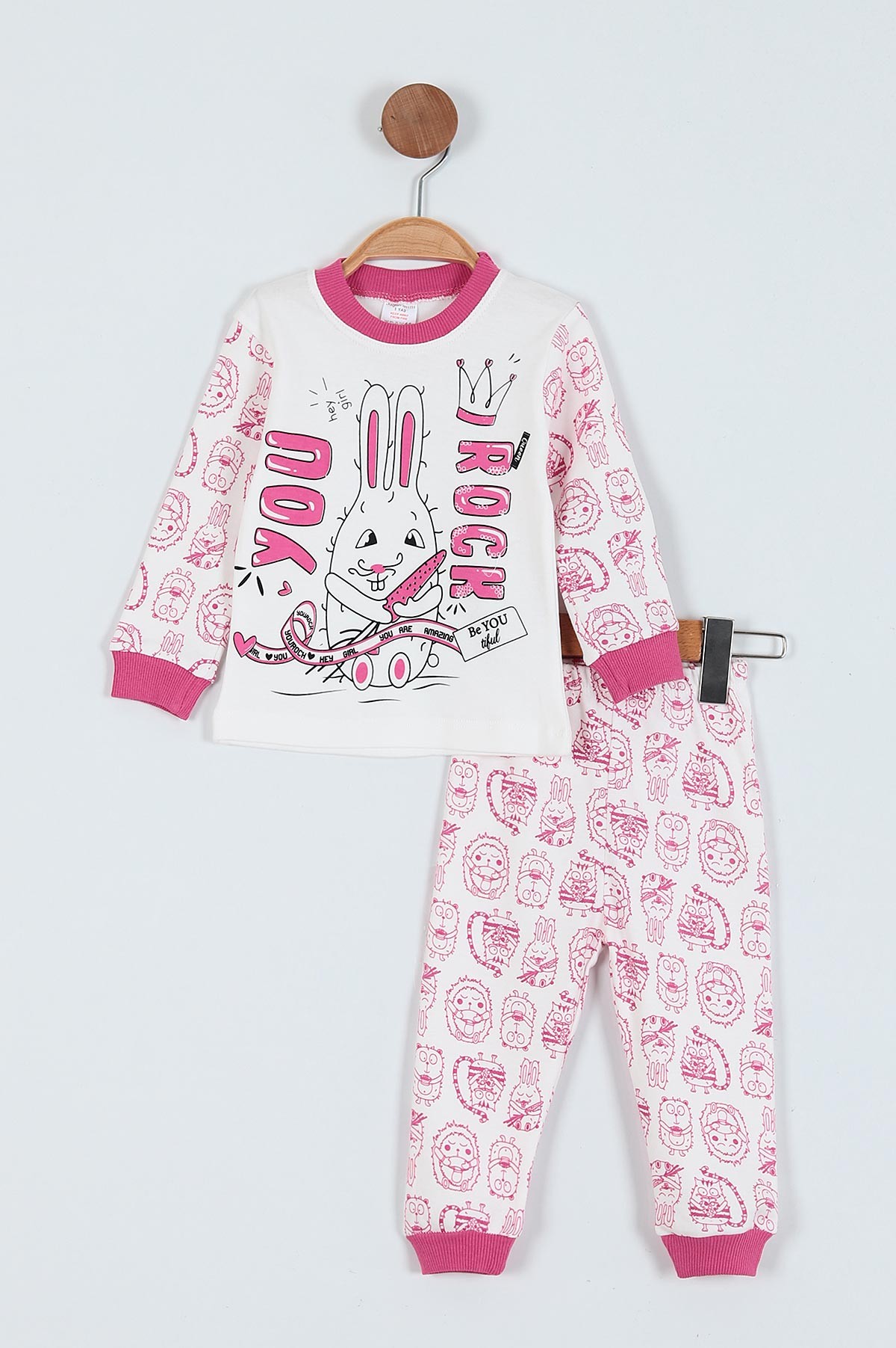 Fuşya (1-3 Yaş) Tavşan Baskılı Kız Çocuk Pijama Takım 219644