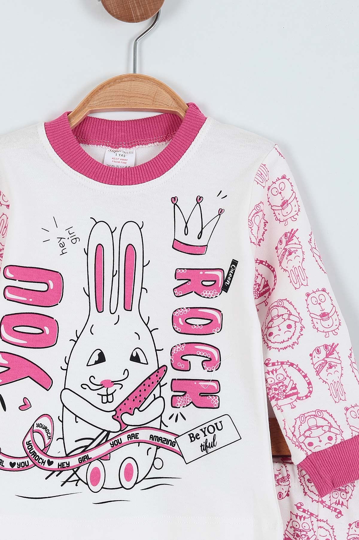 Fuşya (1-3 Yaş) Tavşan Baskılı Kız Çocuk Pijama Takım 219644