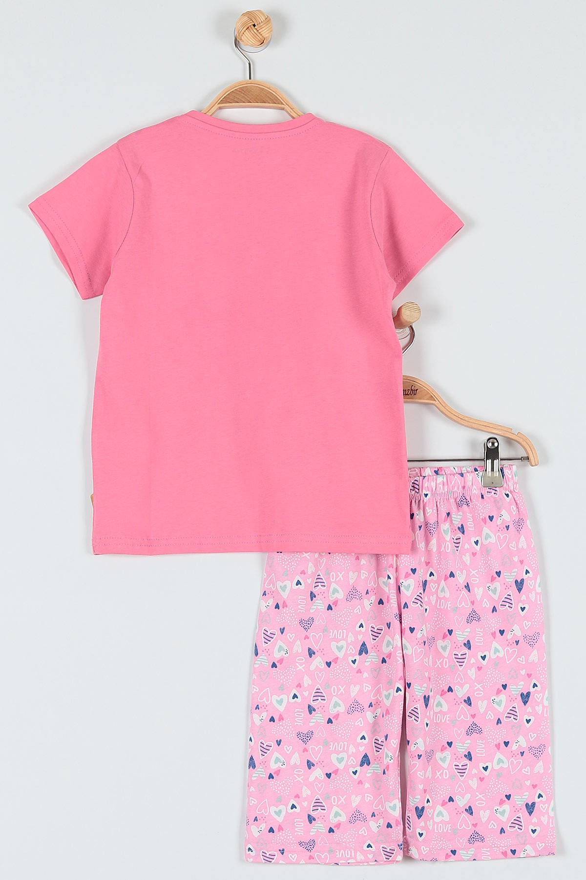 Fuşya (10-12 Yaş) Pink Baskılı Kaprili KIz Çocuk Pijama Takımı 182031