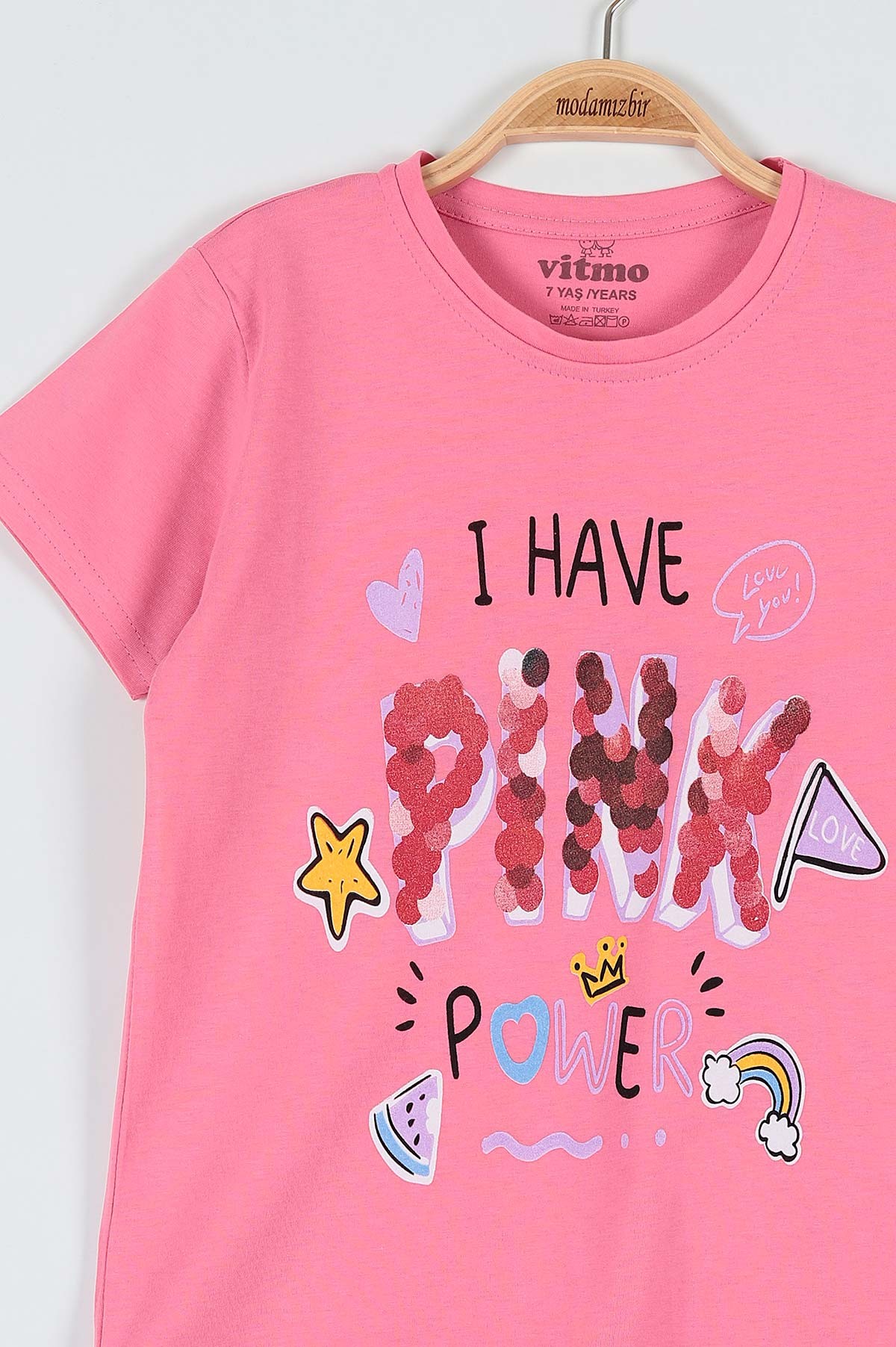 Fuşya (10-12 Yaş) Pink Baskılı Kaprili KIz Çocuk Pijama Takımı 182031