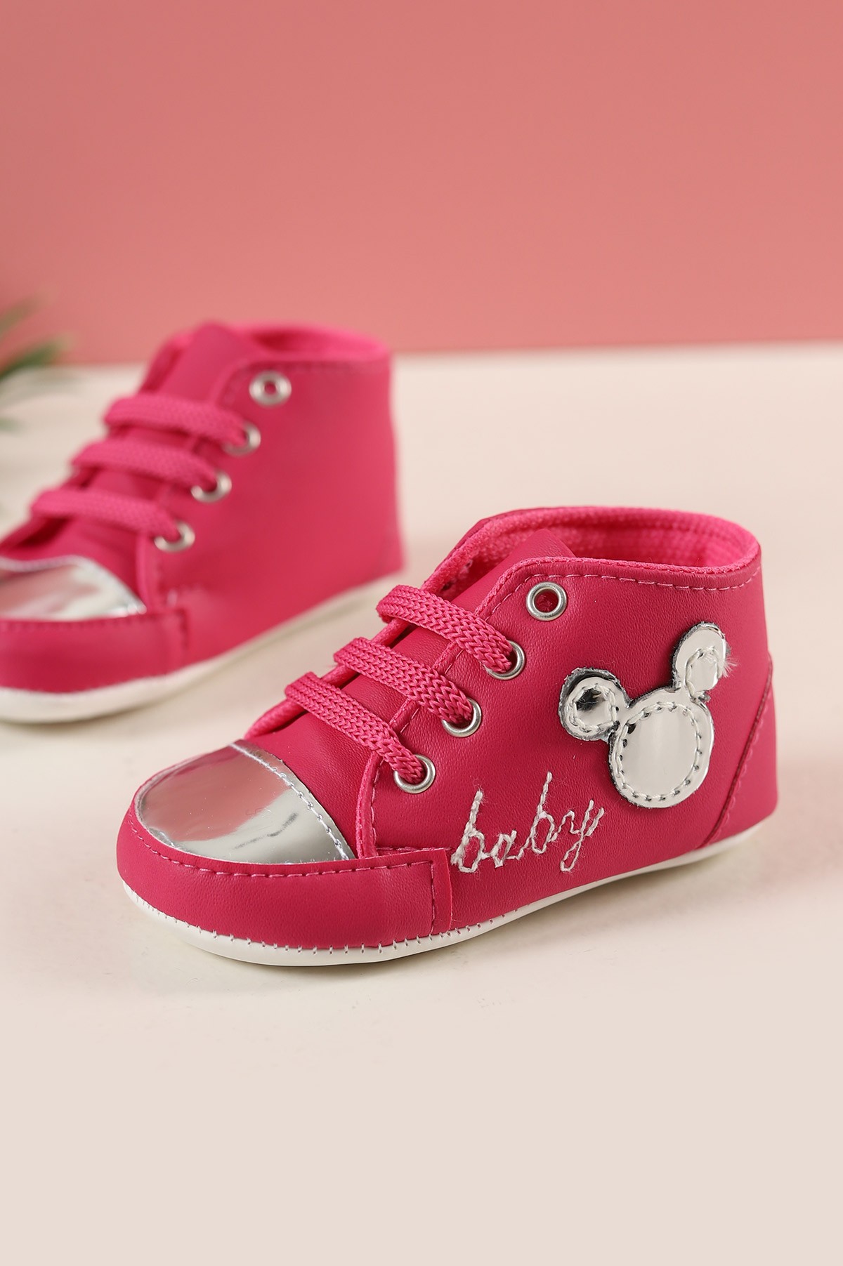 Fuşya (18-19 Pappa) Baby Nakışlı Aynalı İlk Adım Kız Bebe Ayakkabısı 215415