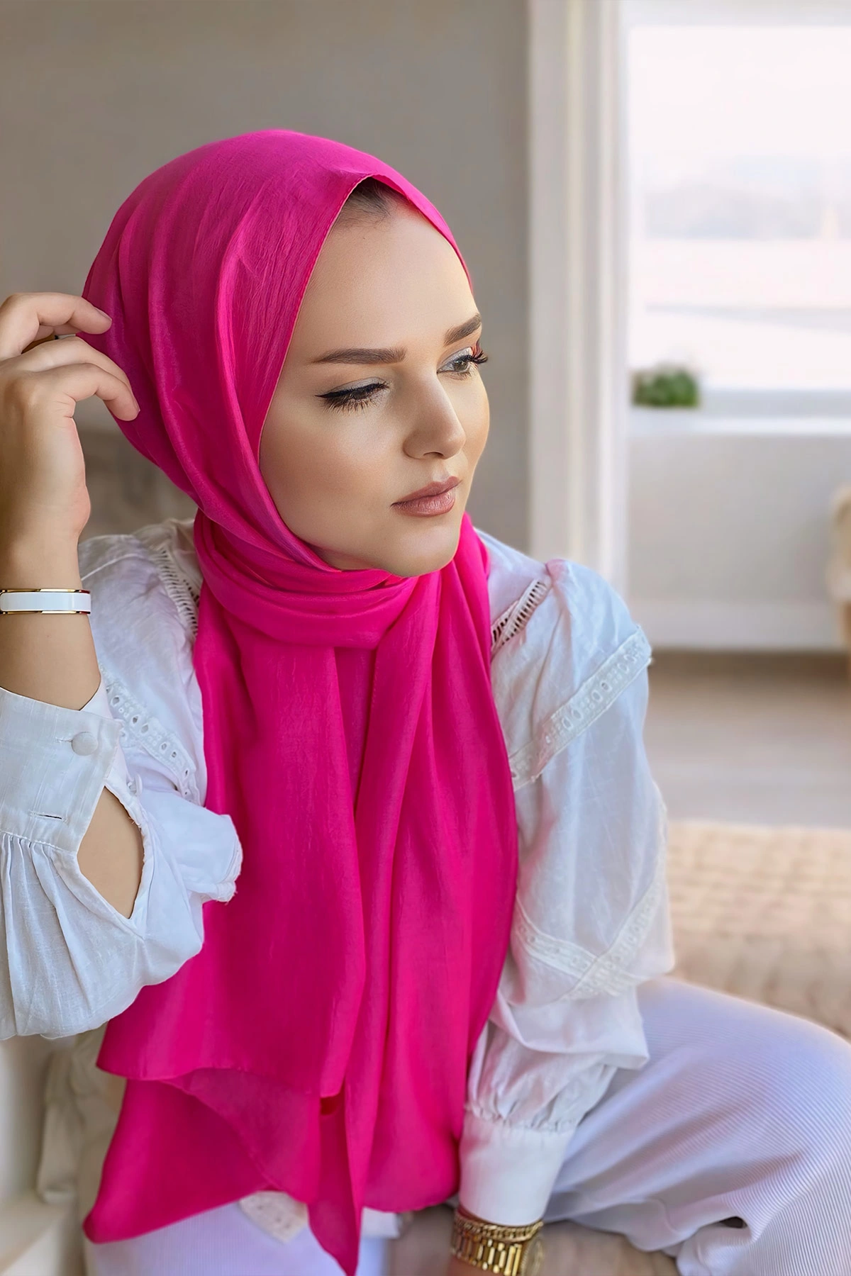 Fuşya 180x70 Pamuk Kraş Kırışmaz Şal 270788