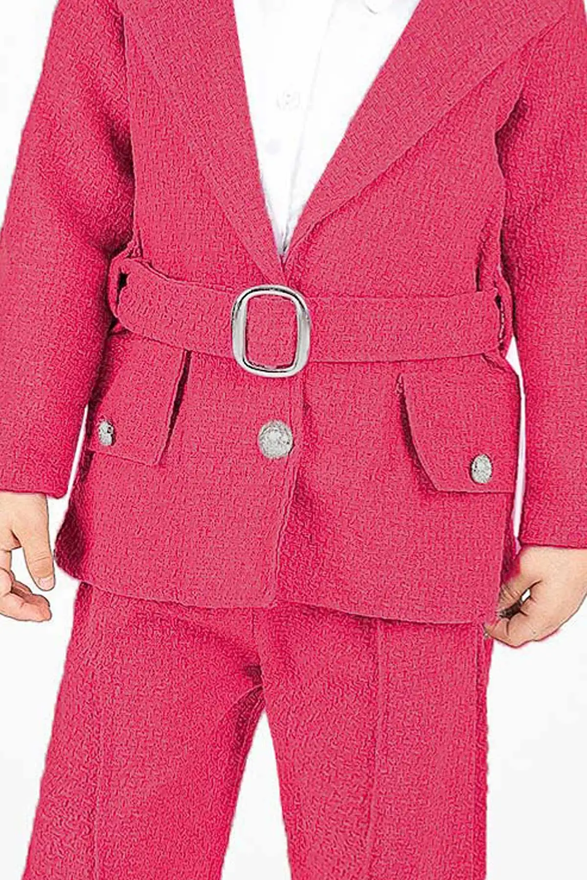 Fuşya (2-5 Yaş) Ceket Kemerli Alt Çimalı Kız Çocuk Takım 306692