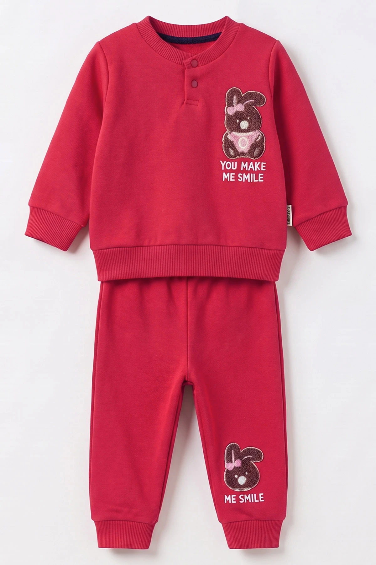 Fuşya (3-24 Ay) Süzene Tavşan Nakışlı Yaka Çıtlı 3 İp Şardonlu Kız Bebek Kışlık Takım 495558