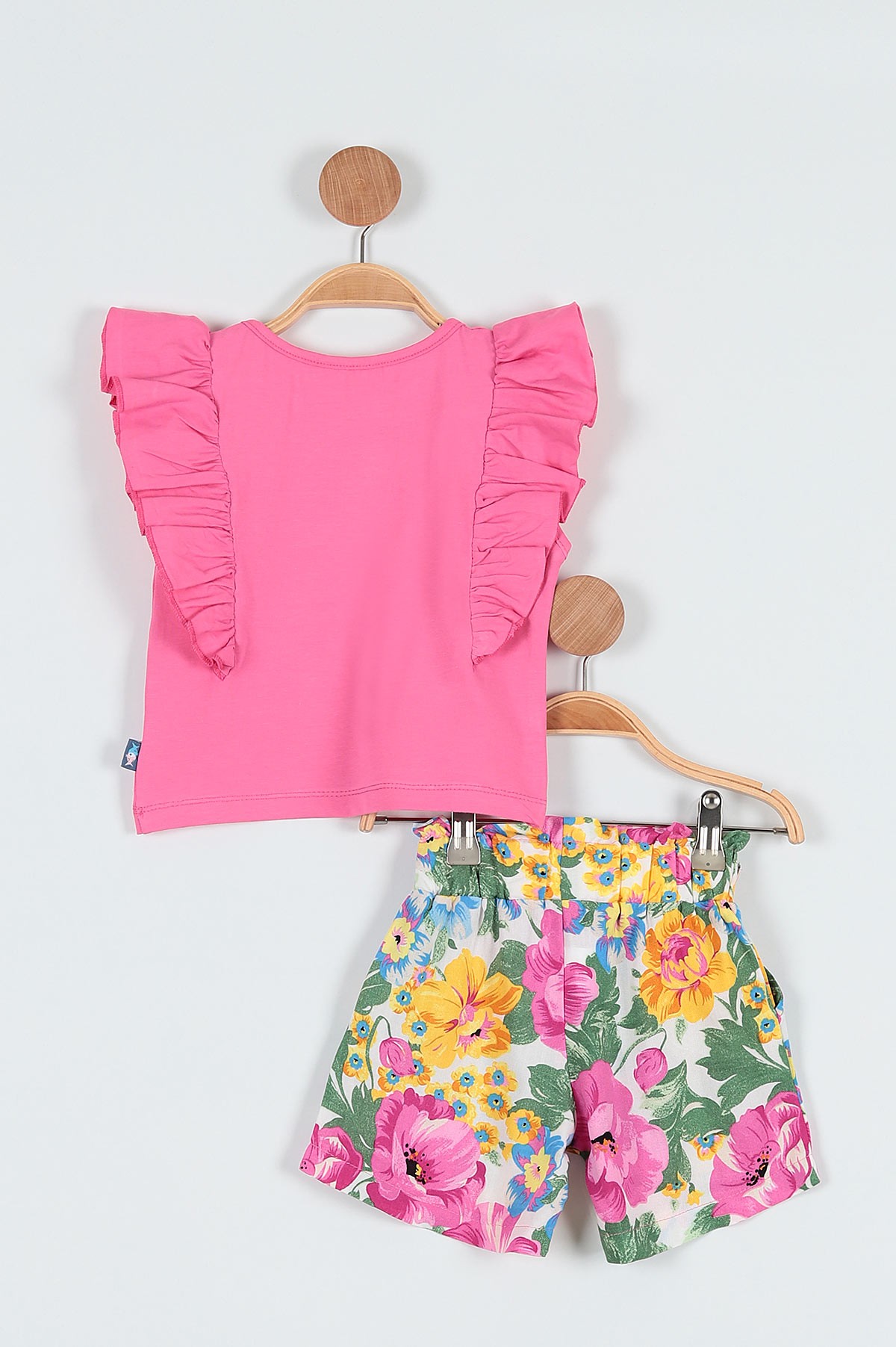 Fuşya (3-6 Yaş) Gül Baskılı Kol Fırfırlı Şortlu Kız Çocuk Takım 188274