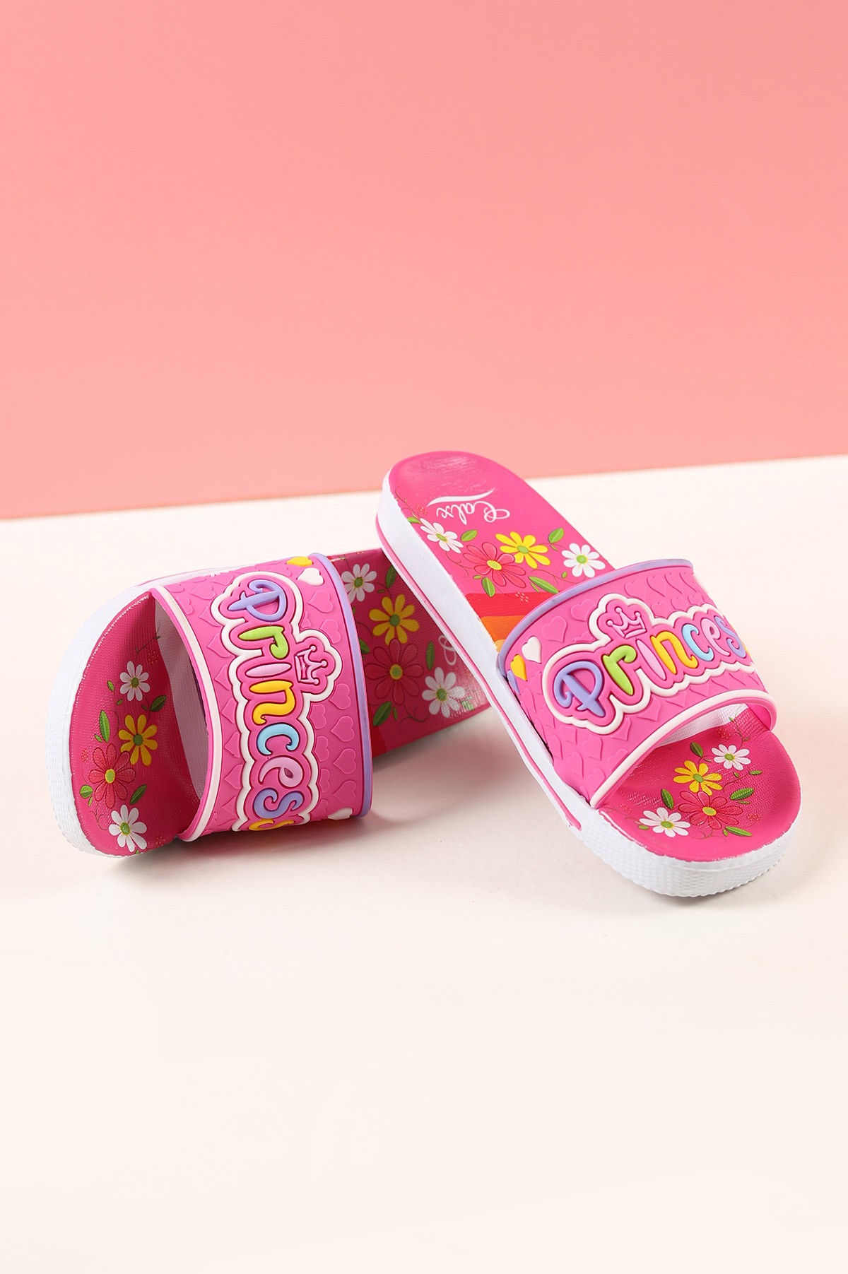 Fuşya (31-35 Filet) Princess Çiçek Motifli Kız Çocuk Terlik 189587