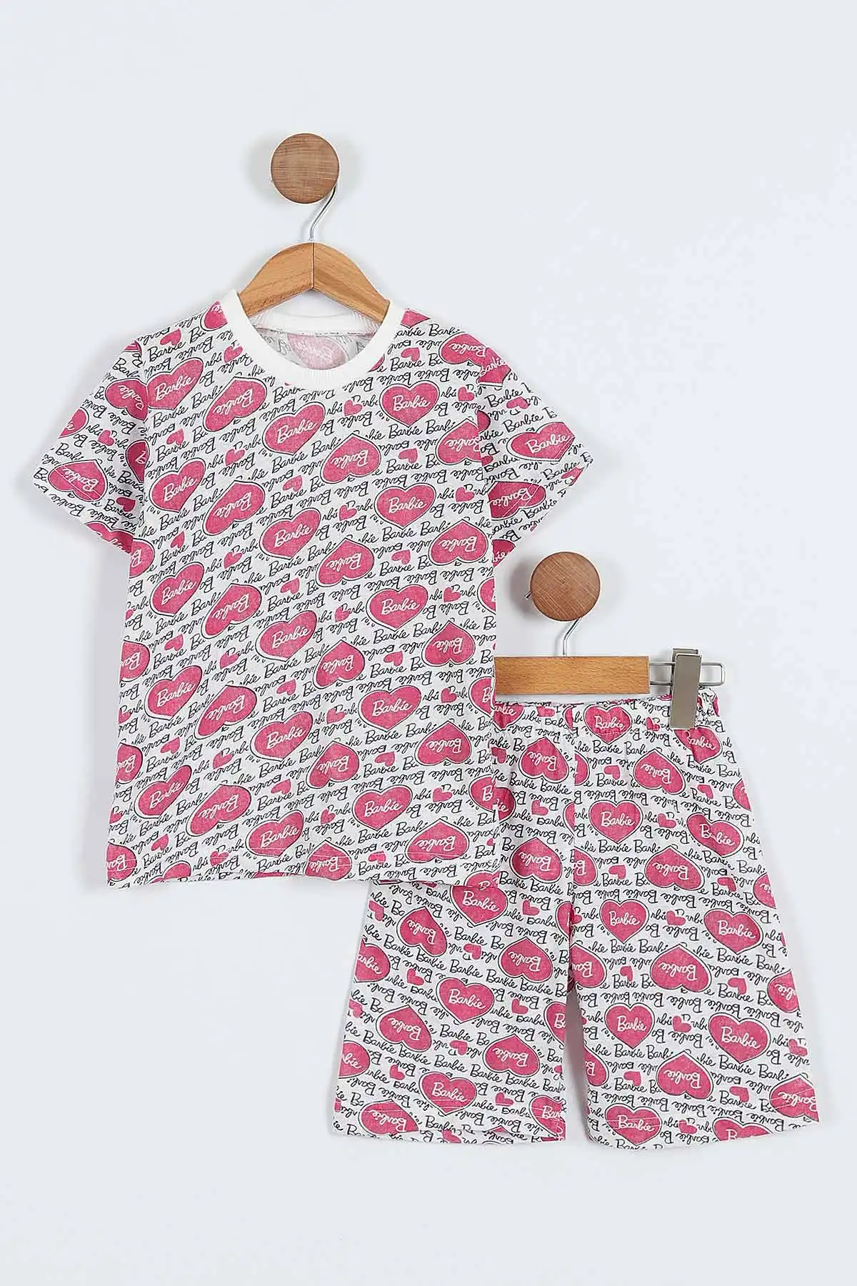 Fuşya (4-12 Yaş) Kalpli Yazı Desenli Kısa Kol ve Şortlu Yazlık Kız Çocuk Pijama Takım 341029