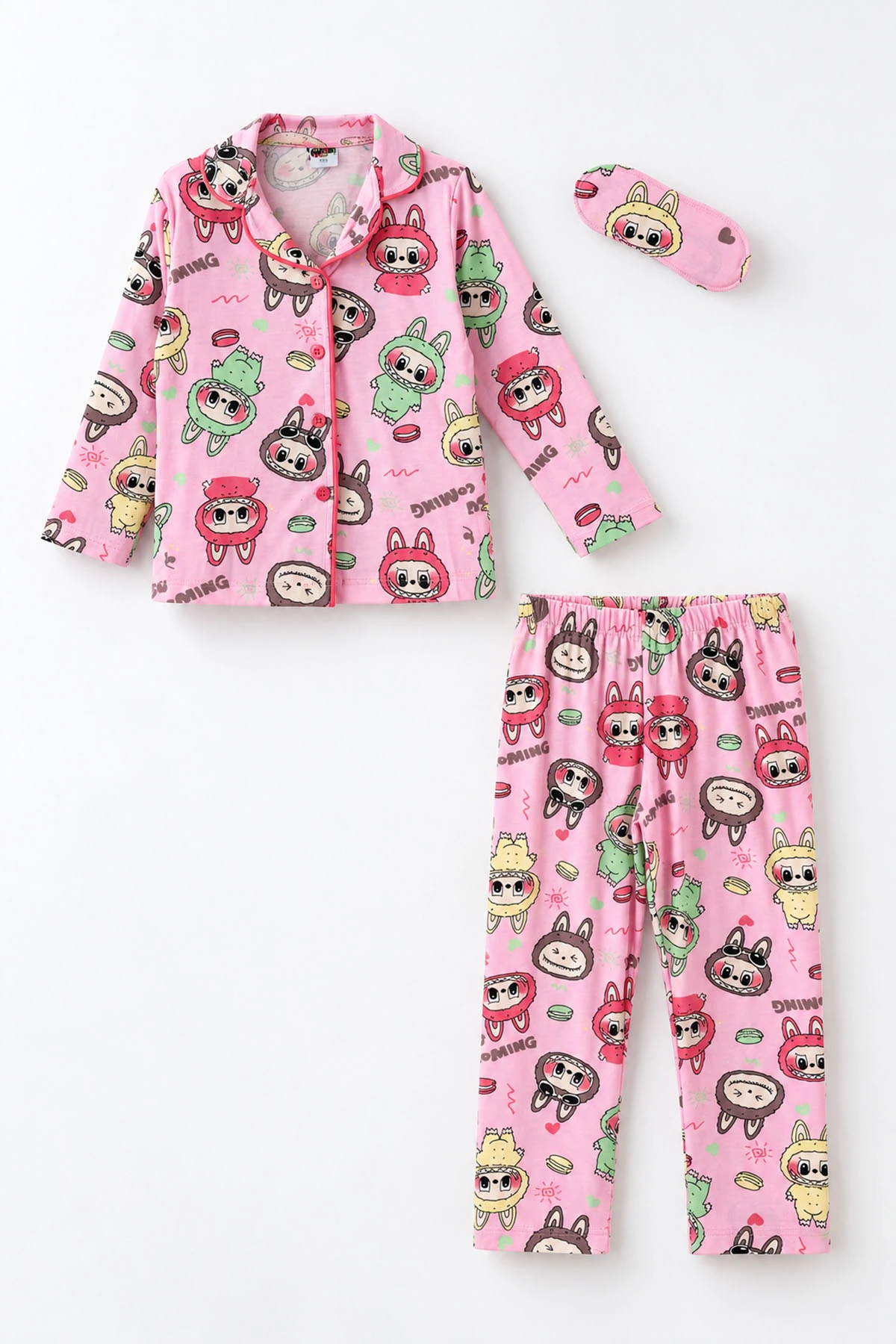 Fuşya (4-12 Yaş)Karakter Desenli   Uzun Kol  Ön Düğmeli  Kız Çocuk Pijama Takım 500679