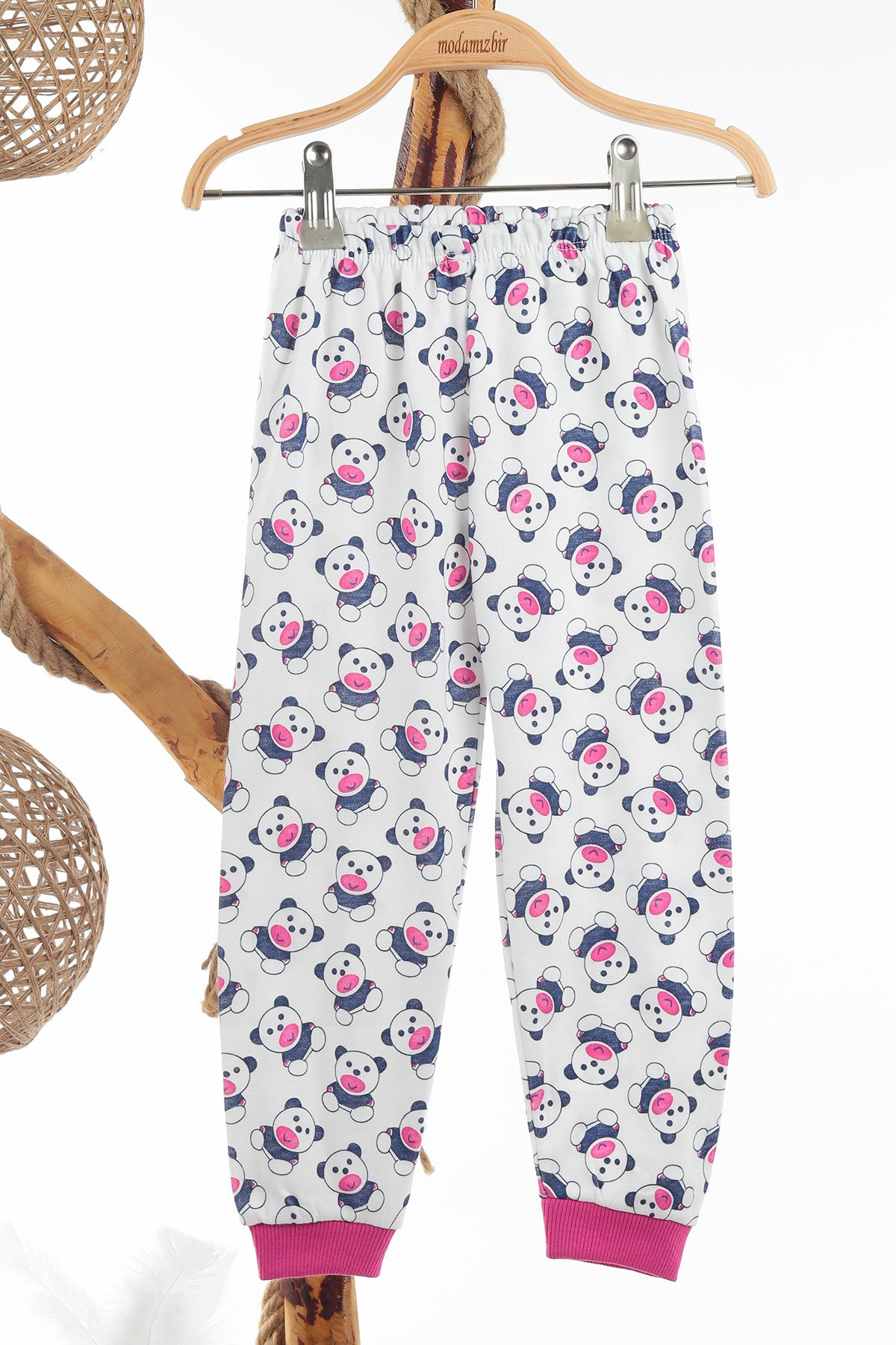 Fuşya (4-6 Yaş) Ekru Panda Desenli Kız Çocuk Pijama Takım 137317
