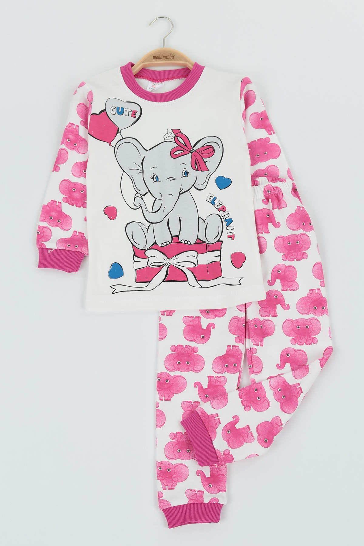 Fuşya (4-6 Yaş) Fil Baskılı Kız Çocuk Pijama Takım 132847