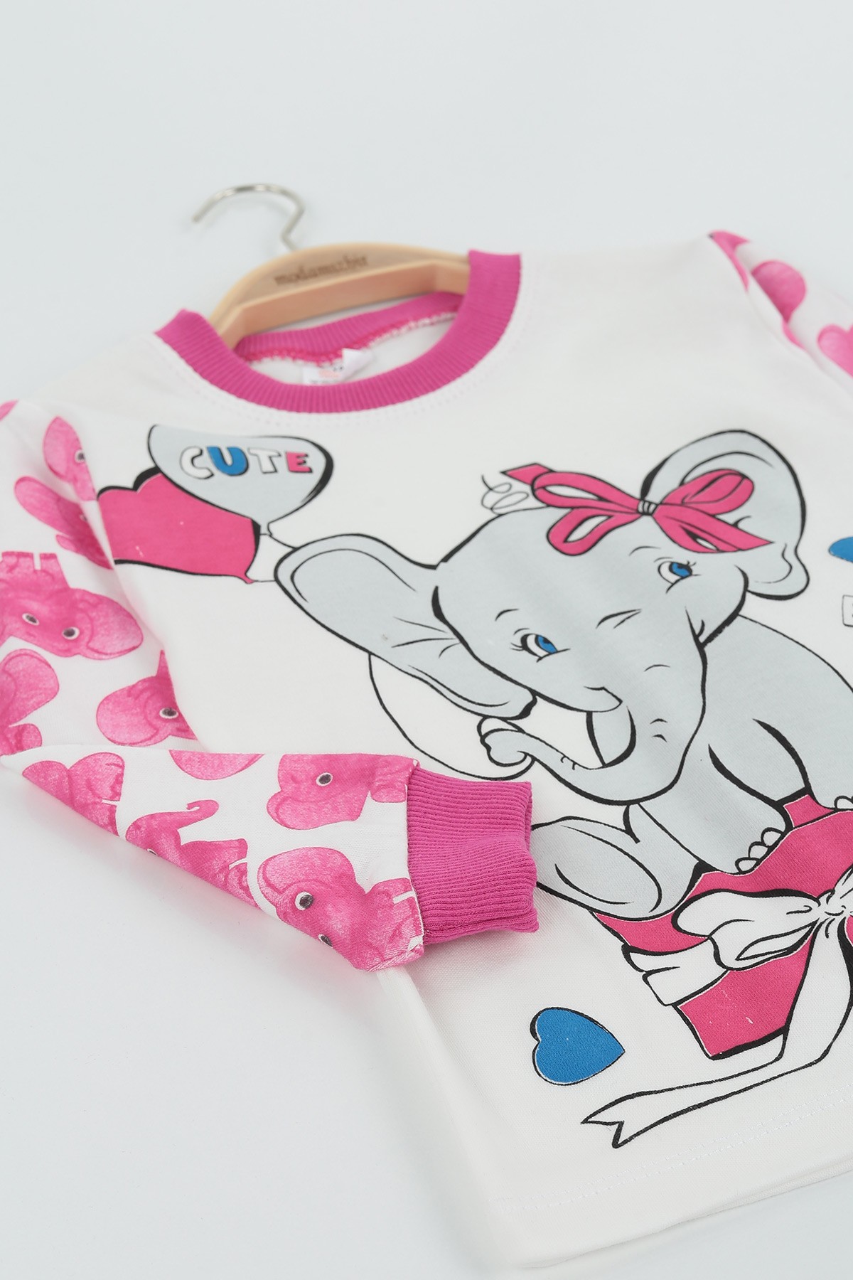 Fuşya (4-6 Yaş) Fil Baskılı Kız Çocuk Pijama Takım 132847