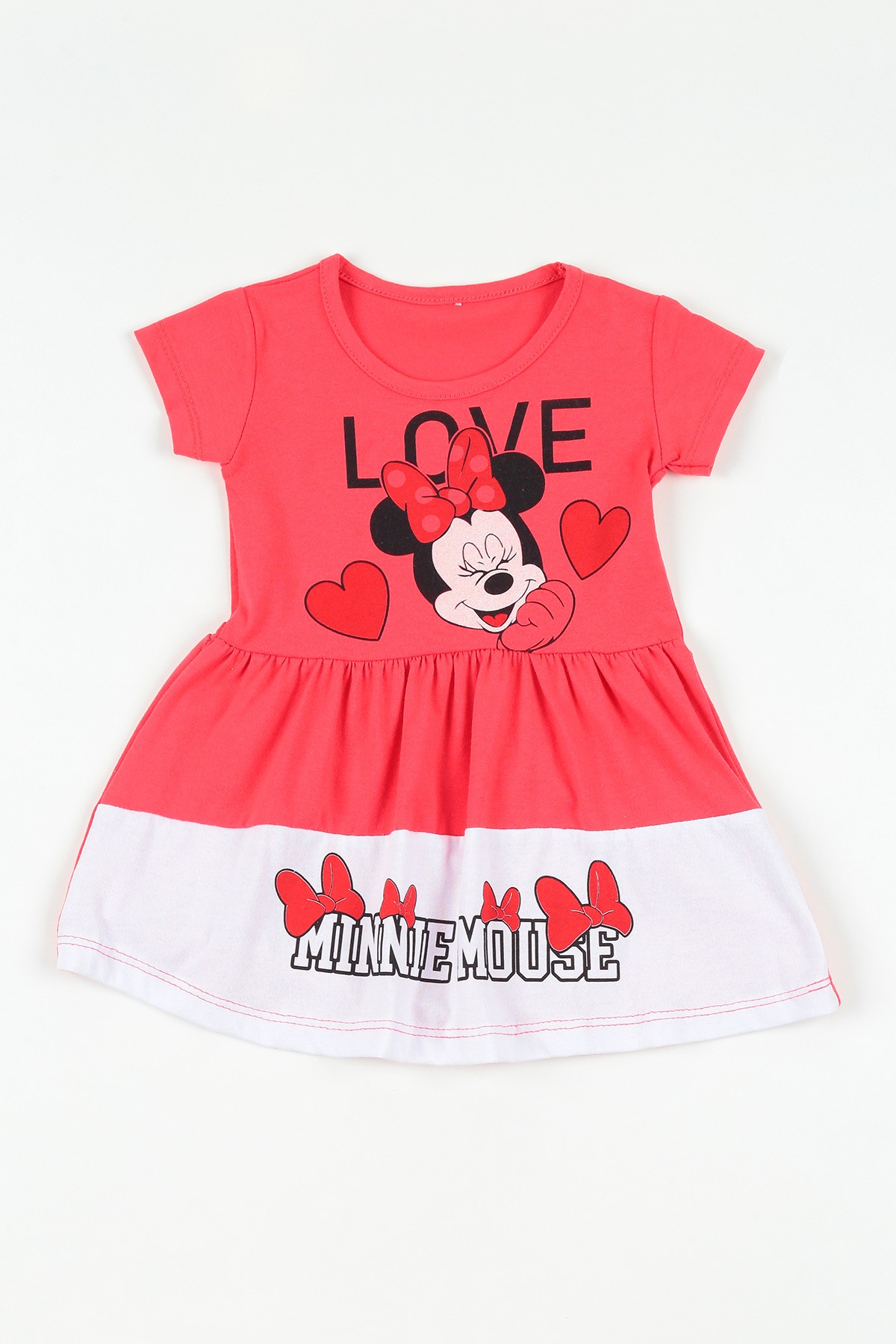 Fuşya (4-8 yaş) Minnie Mouse Baskılı Beli Lastikli Kız Çocuk Elbise 108777