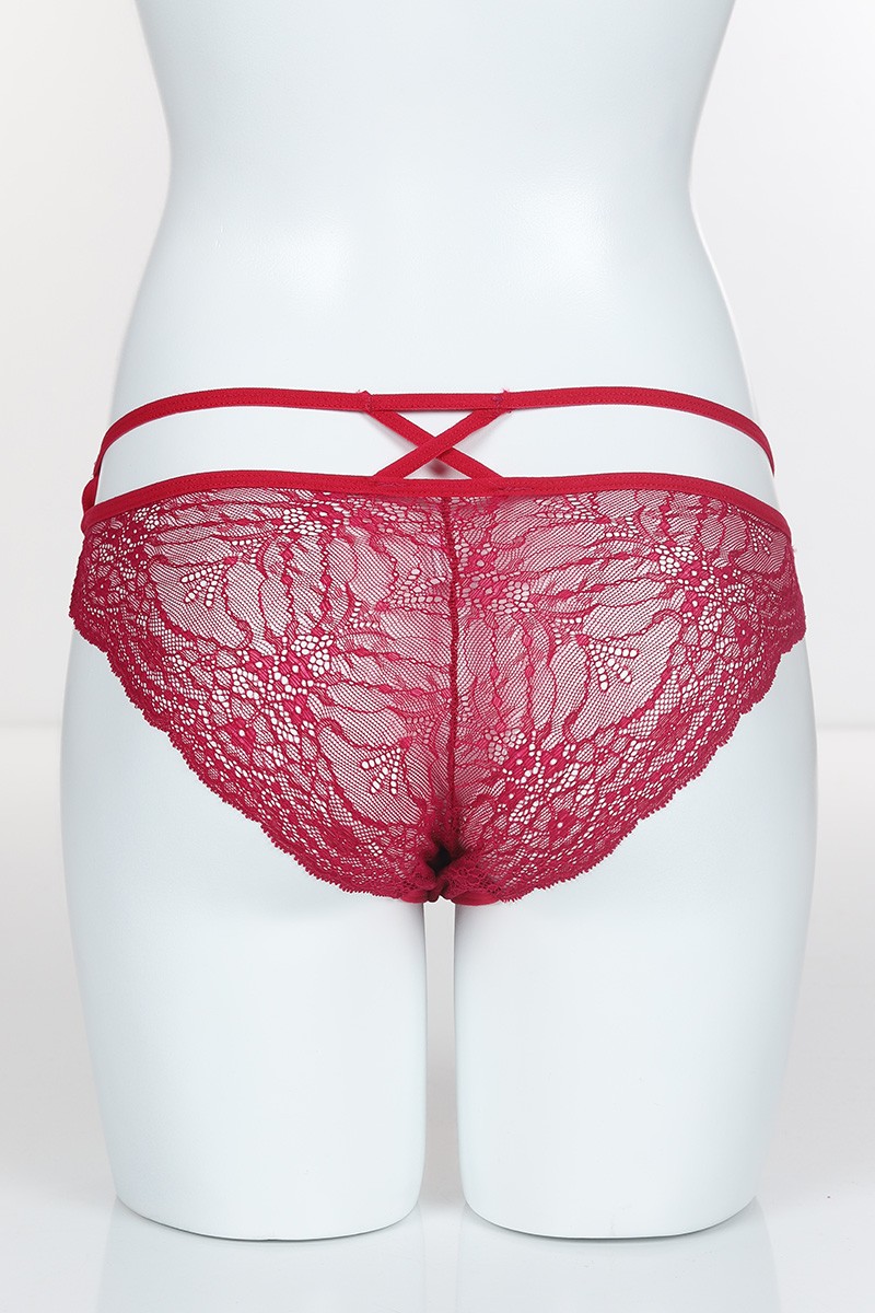 Fuşya 4187 Bikini Ön Üst Tül Alt ve Arka Bant Üst Çapraz İpler Külot 102427