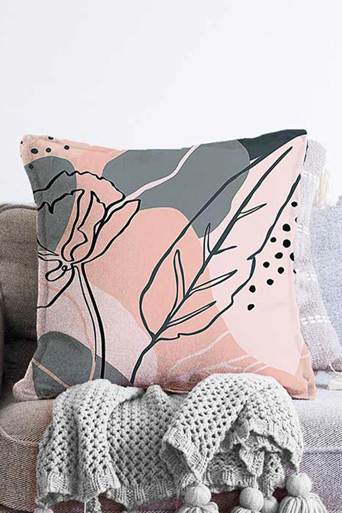 Somon 43x43 Dijital Baskılı Fermuarlı Modern Kırlent Kılıfı 272895