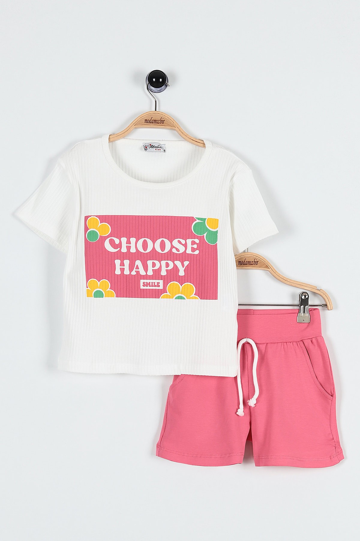 Fuşya (5-8 Yaş) Choose Happy Baskılı Şortlu Fitilli Kız Çocuk Takım 184835