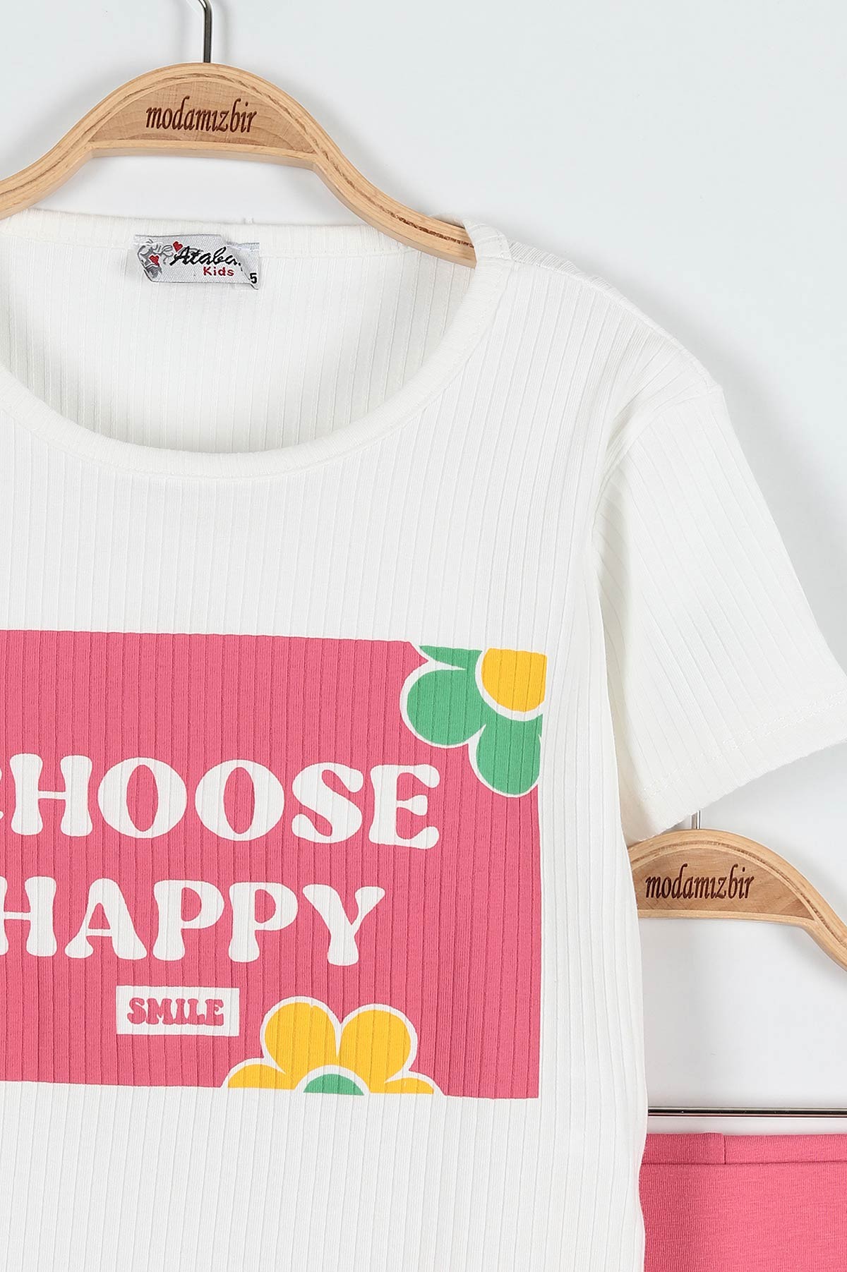 Fuşya (5-8 Yaş) Choose Happy Baskılı Şortlu Fitilli Kız Çocuk Takım 184835